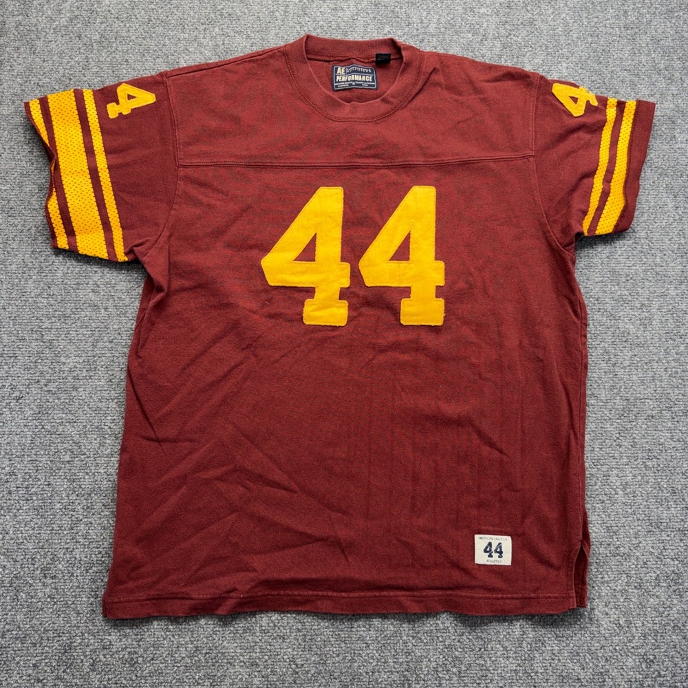 American Eagle Performance Mens Football Jersey T-Shirt Burgundy Yellow 44 M